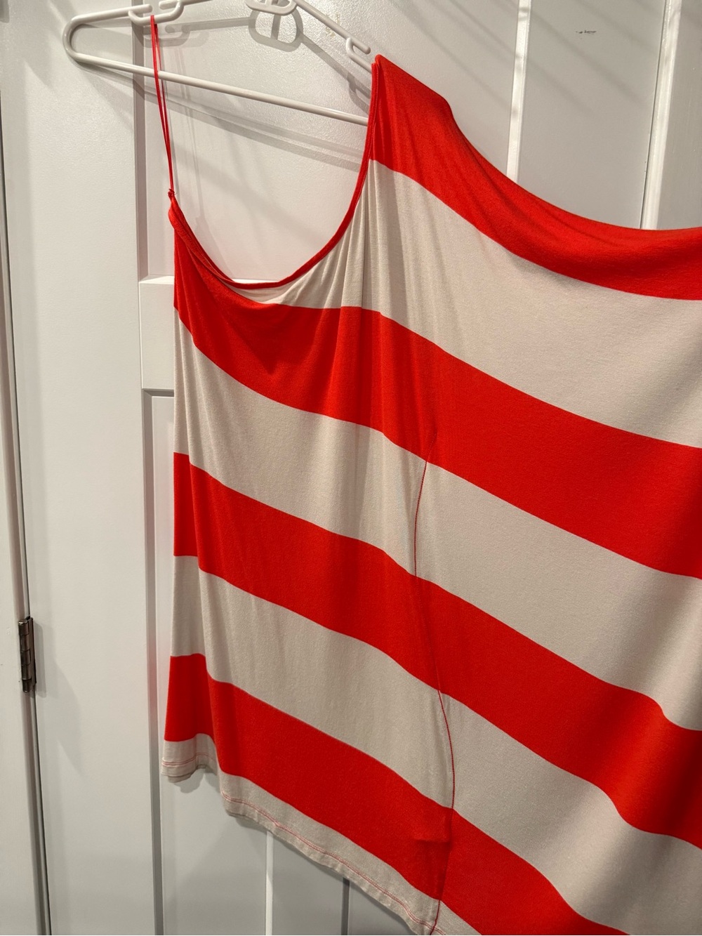 Express Red and Cream Striped Asymmetrical One-Shoulder Top